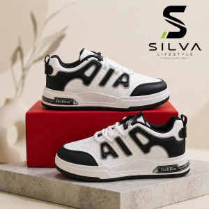 Men’s White & Black Casual Fashion Sneakers – Stylish Everyday Shoes for Men