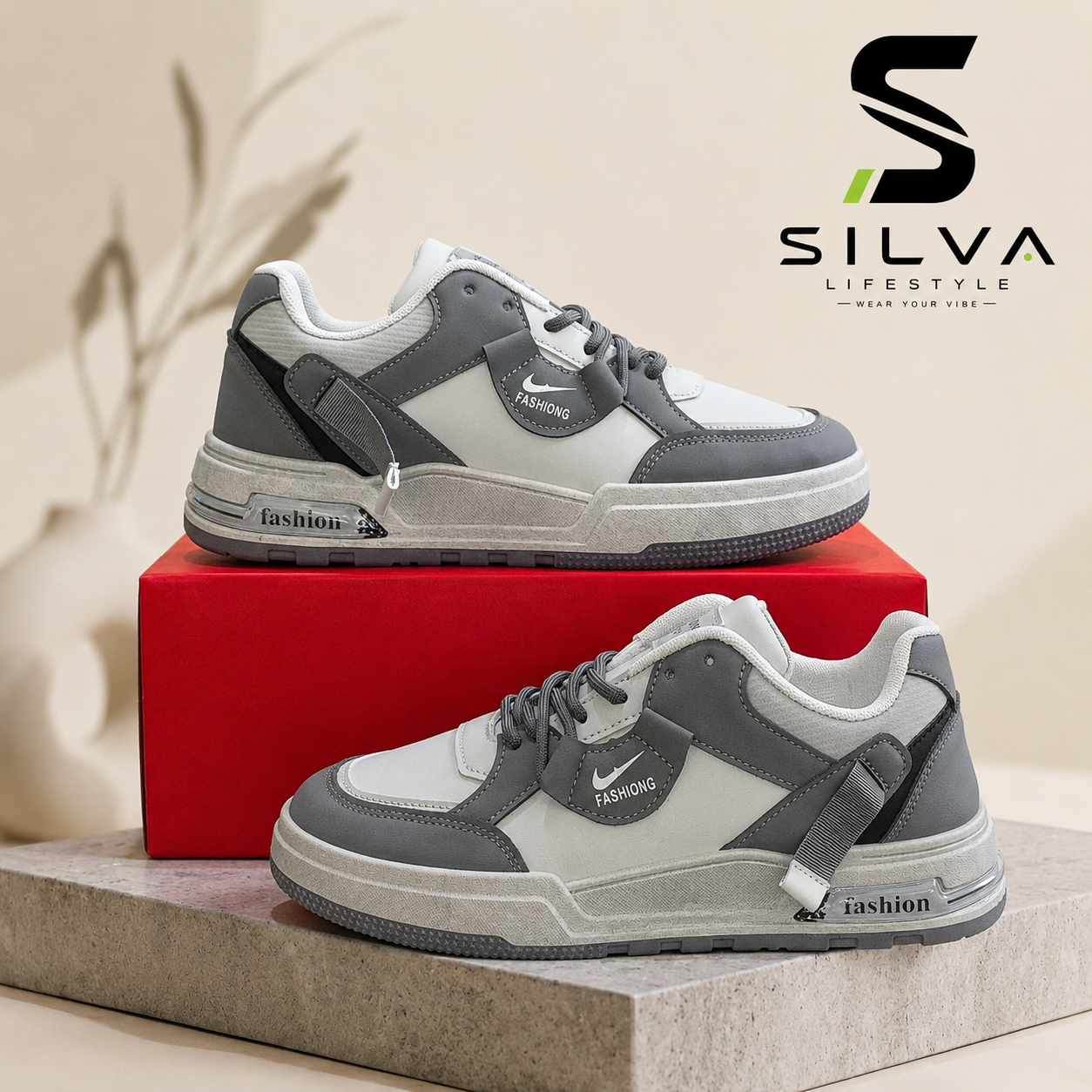 Men’s Grey & White Fashion Sneakers – Stylish Casual Shoes for Everyday Wear