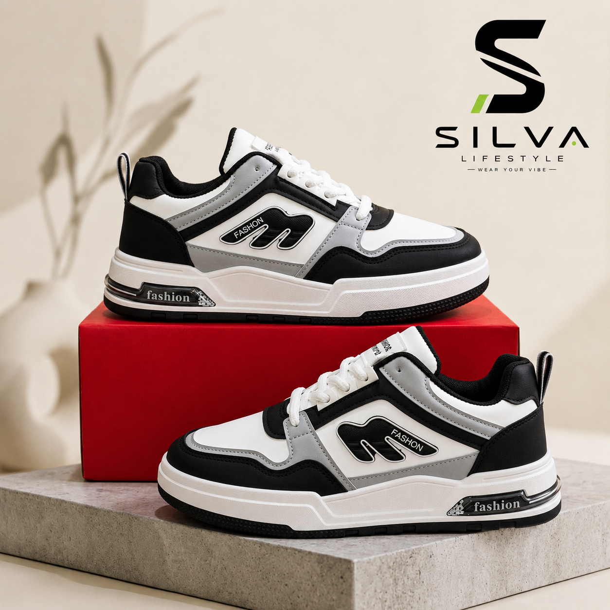Men’s White & Black Fashion Sneakers – Stylish Casual Shoes for Everyday Wear