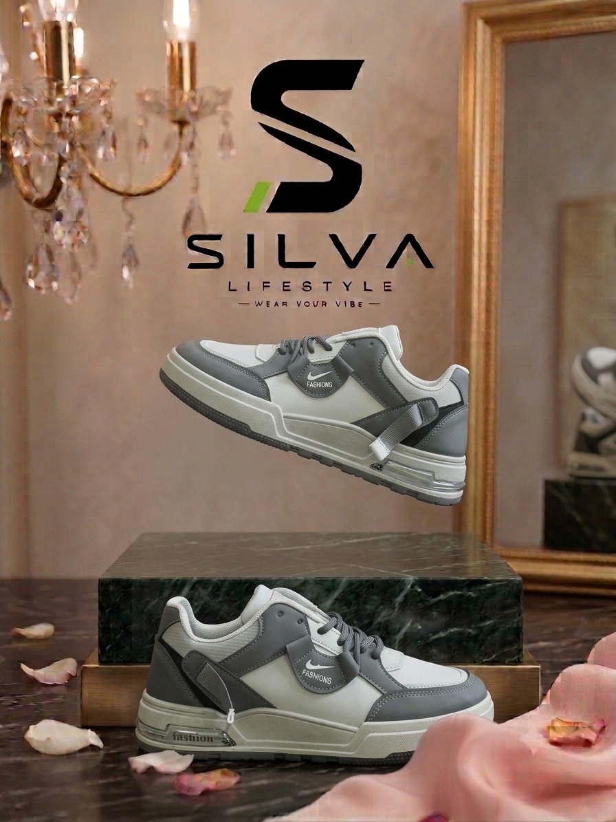 Men’s Grey & White Fashion Sneakers – Stylish Casual Shoes for Everyday Wear - Image 2