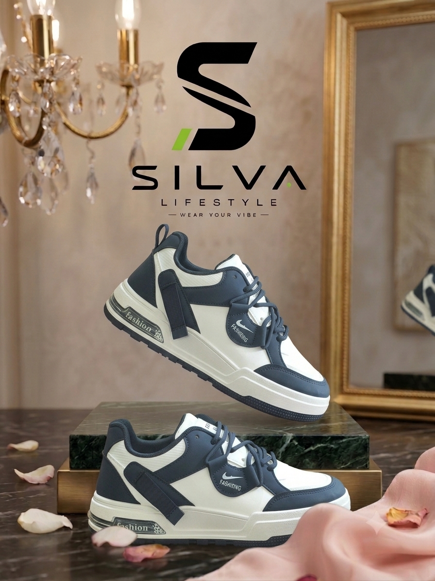 Men’s Navy Blue & White Fashion Sneakers – Stylish Casual Shoes for Everyday Wear - Image 2