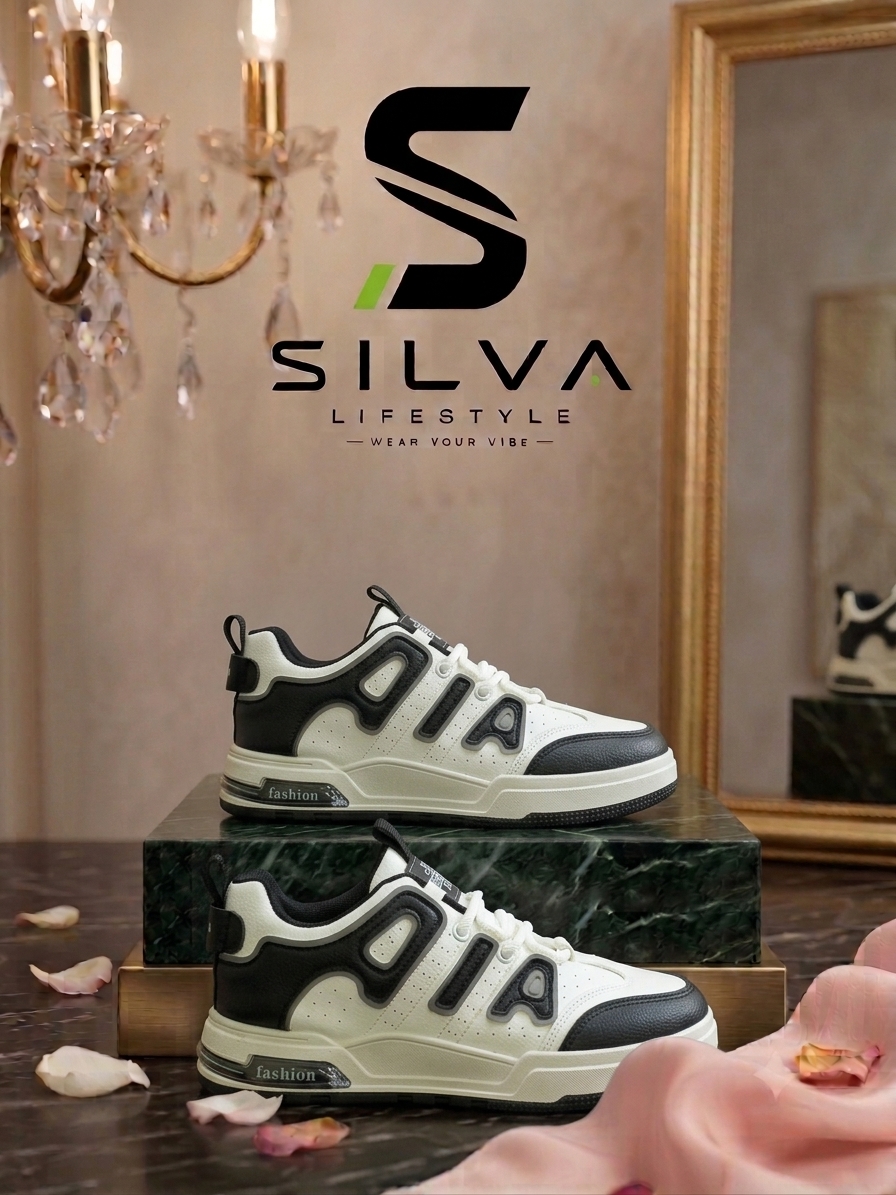 Men’s White & Black Casual Fashion Sneakers – Stylish Everyday Shoes for Men - Image 2