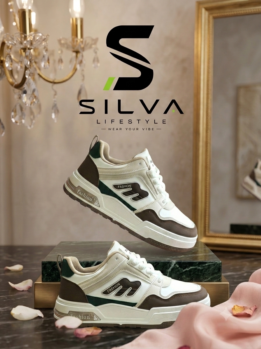 Men’s White Brown & Green Casual Fashion Sneakers – Stylish Everyday Shoes for Men - Image 2