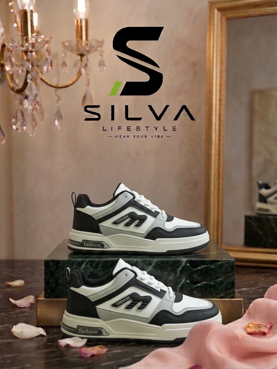 Men’s White & Black Fashion Sneakers – Stylish Casual Shoes for Everyday Wear - Image 2
