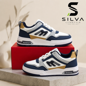 Men’s White, Navy & Beige Fashion Sneakers – Premium Casual Streetwear Shoes