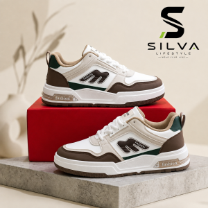 Men’s White Brown & Green Casual Fashion Sneakers – Stylish Everyday Shoes for Men